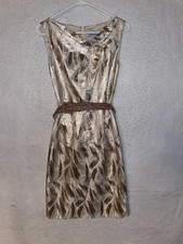 ANTONIO MELANI Womens sz 0 Golden Threaded Midi Dress Sleeveless Belted Metallic