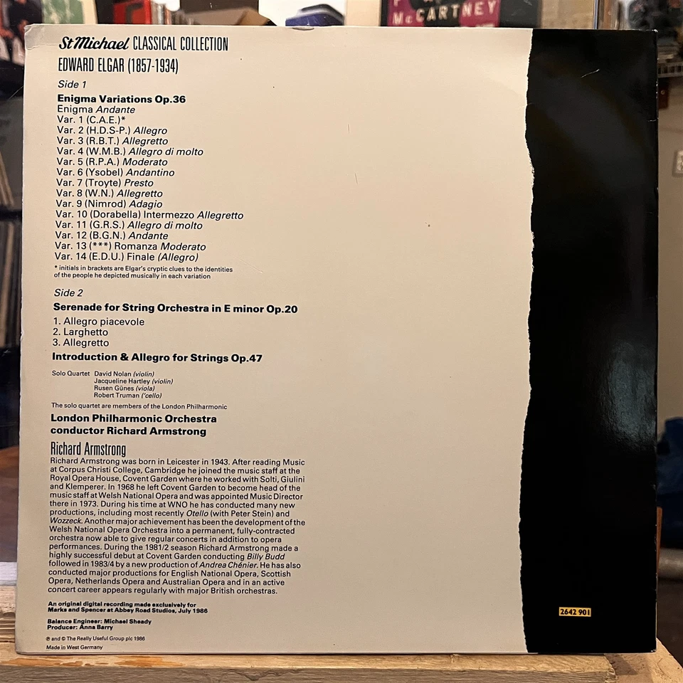 [CLASSICAL]~EXC LP~ELGAR~RICHARD ARMSTRONG~Elgar Enigma Variations~{1986]~UK IMP - Image 2 of 4