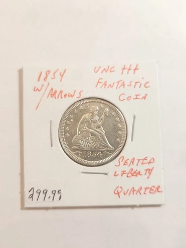 1854 W/ARROWS UNC+++ FANTASTIC SCARCE SEATED LIBERTY QUARTER