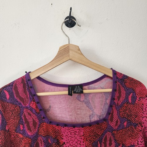 Camicia vintage Y2K Lynn Ritchie misto seta cotone manica corta stampa animalier XL - Foto 2 di 4
