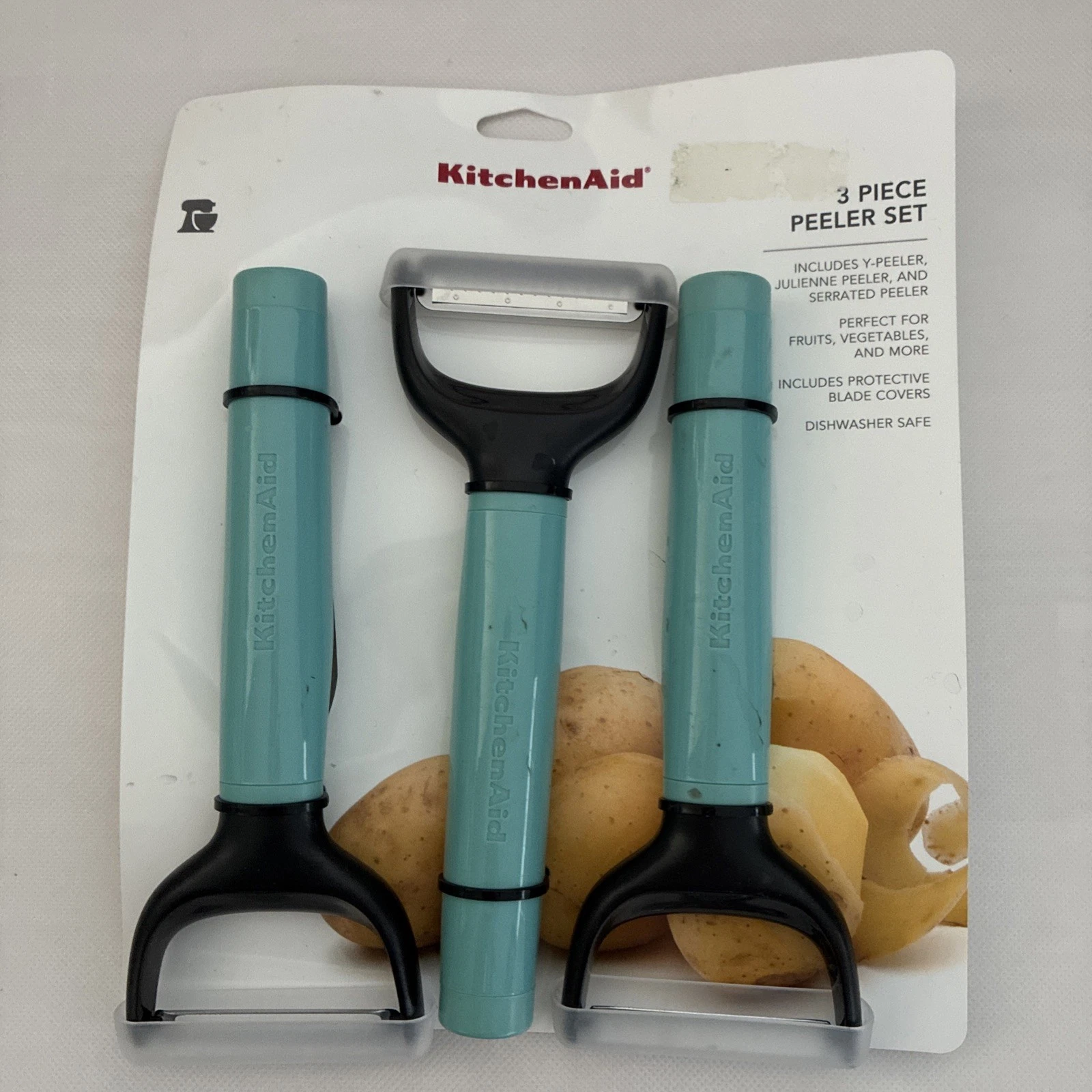 New KitchenAid Aqua Sky HAQA 3 Pc Peeler Set Y Peeler Julienne Serrated Peeler