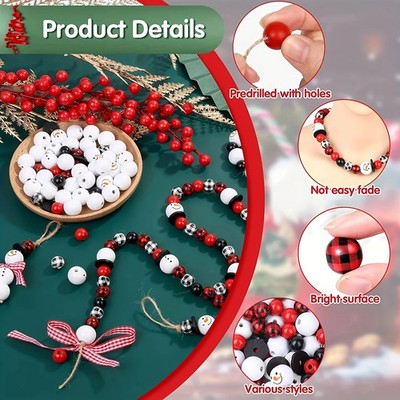 Weihnachts Schneemann Holz Perlen Set DIY Dekor Bastel Girlande Rund