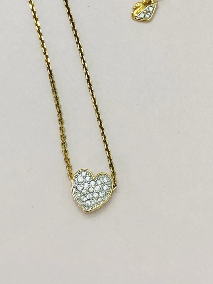 Swarovski Heart Shaped Pendant NecklaceGold Tone  Swan  Logo Pave Crystal - Image 3 of 4