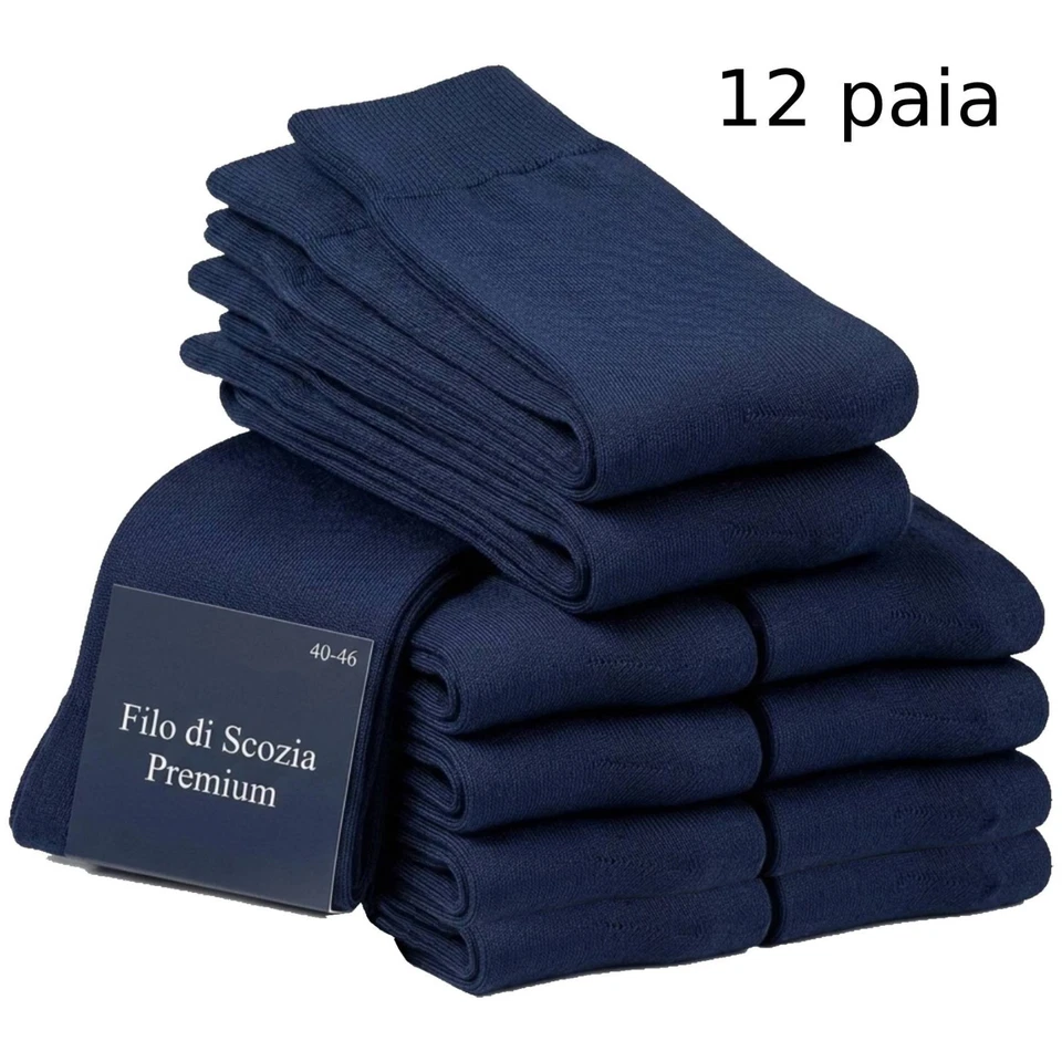 12 Paia Calze Uomo Filo di Scozia Blu Calzini Cotone Eleganti Traspiranti  40-46 - Immagine 1 di 1