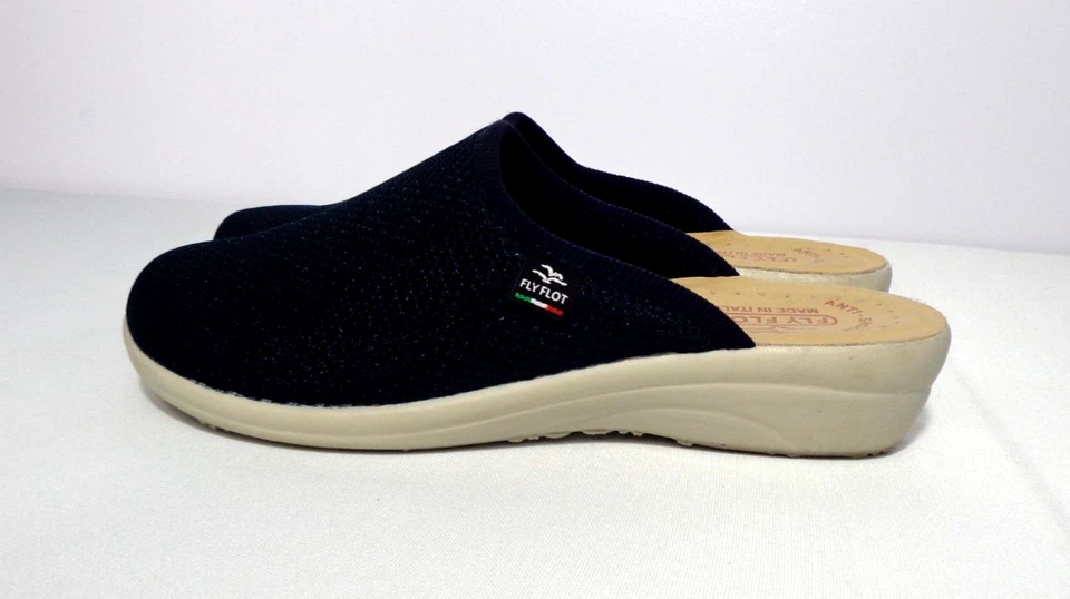 Zuecos Fly Flot para mujer de malla azul marino con plantilla de cuero anti golpes talla US 8 EU 39 Foto 2 de 4