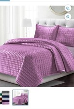 TRIBECA Velvet FLORENCE QUEEN OVERSIZED QUILT 2 SHAMS LILAC Lavender Purple NWOT