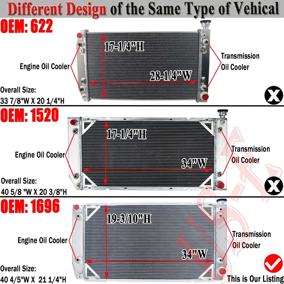 DPI1696 4 Row Radiator For 88-00 Chevy GMC C/K 2500 3500 Pickup 7.4L 454 V8 34"W - Image 2 of 4