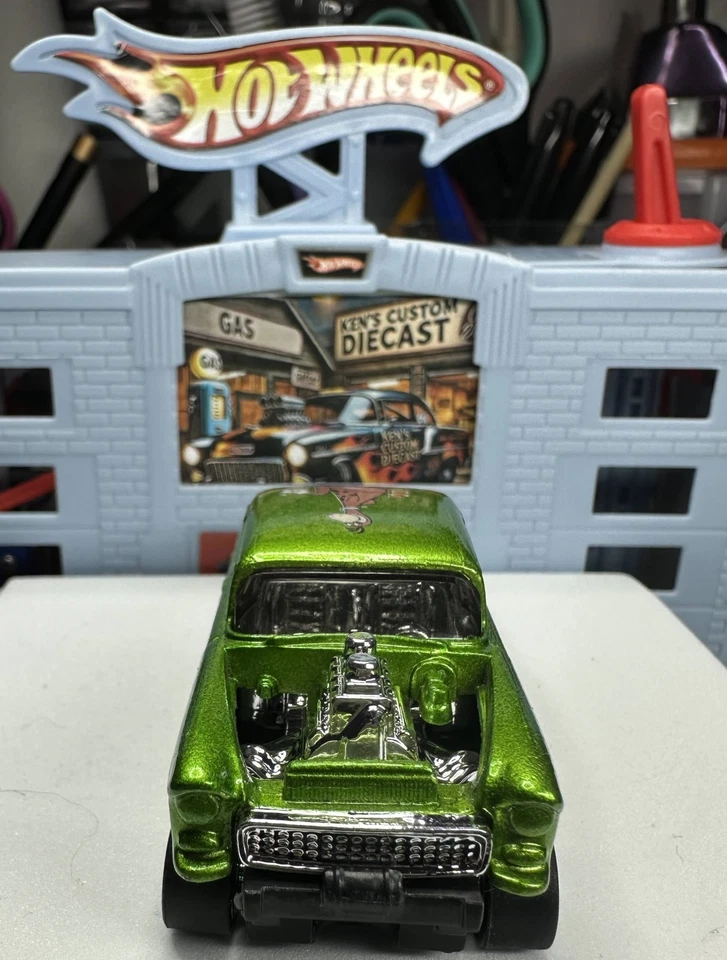 Chevy Bel Air Gasser 2012 Hot Wheels '55 "The Flintstones" verde caramelo+ *personalizado* Foto 4 de 4