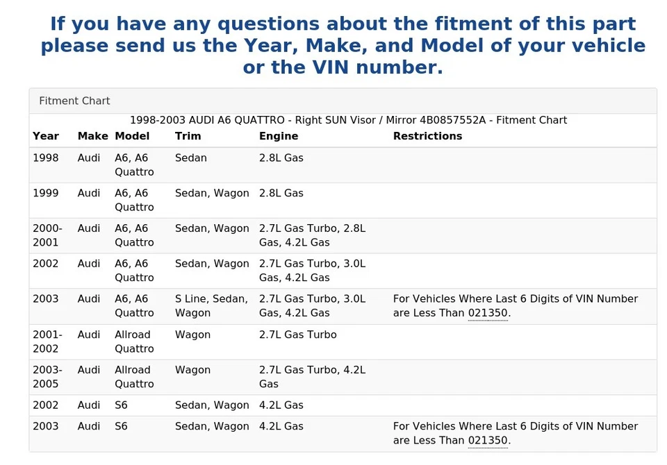 AUDI A6 QUATTRO 1998-2003 - Parasol derecho/espejo 4B0857552A Foto 4 de 4