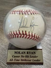 Nolan Ryan Autographed Original Baseball No-Hit & Strikeout Leader Stacks Auth