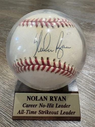 Nolan Ryan Autographed Original Baseball No-Hit & Strikeout Leader Stacks Auth