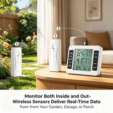 2-Sensor Digital Wireless Thermometer 328Ft Fridge Freezer Home Temp Alarm