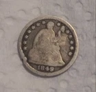 1849 Seated Liberty 90% Silver Half Dime Better Date Good W/Rim Dent SHIPS FREE