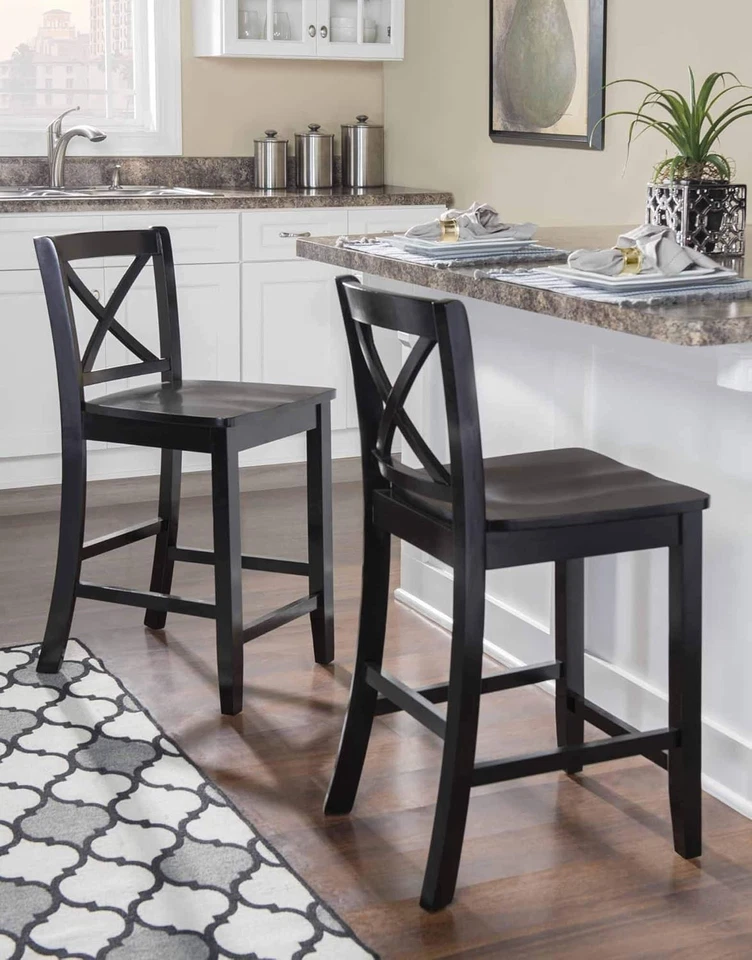 Linon Home Dcor Black X Back Counter Stool, 16" W x Height, - Image 2 of 4