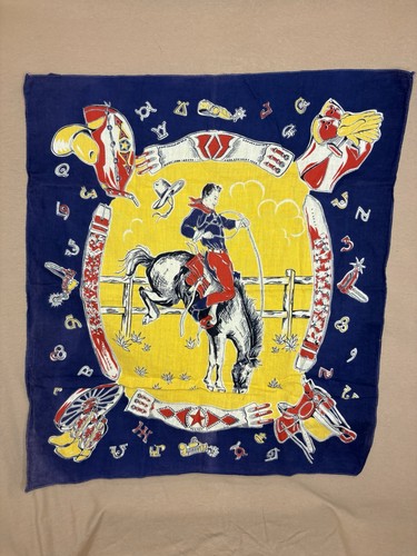 Vintage Wrangler Davy Crockett Handkerchief Bandana Cowboy Western Scarf