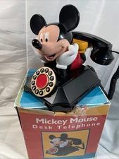Disney Mickey Mouse Telemania Push Button Desk Phone Telephone In Original Box!!