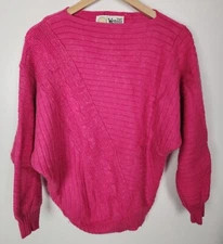 Vtg. Wenjilli Women's Sz. S Pink Asymmetrical Dolman Sleeve Sweater