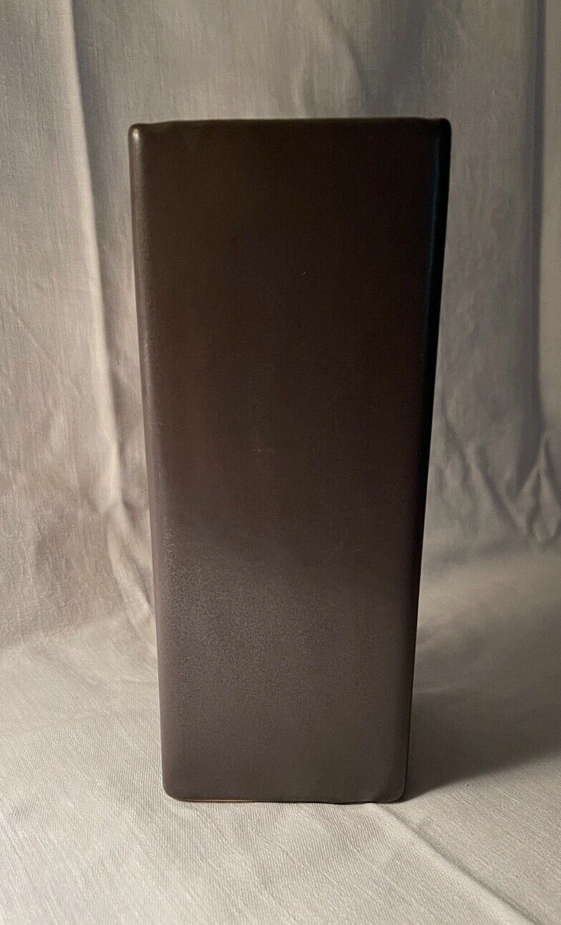 Flower Vase, Ceramic with a Very Dark Green Glaze, 3 1/2" Square x 8 1/4" Tall