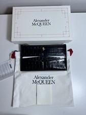 ALEXANDER McQUEEN Skull Flat Zip Wallet in Croc-Embossed Black Leather