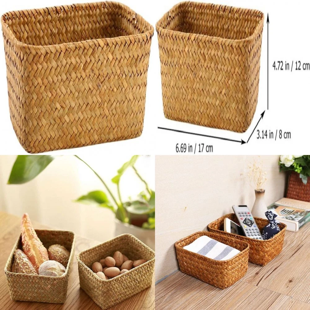 Seagrass Woven Basket, Small Storage Basket Rectangular 17x12cm, Orange