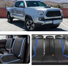 For Toyota Tacoma Leather Car Seat Cover 5 Seat Front Rear Full Set Cushion Blue