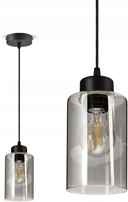 FKL DESIGN Hängelampe Hängeleuchte Glas E27 Schwarz Serie N535 (DQP4)