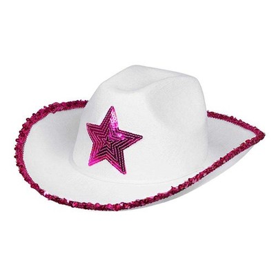 54376  Hut Rodeo Star, pinkweiß, für Erwachsene, Cowboyhut mit Pailletten, Co...