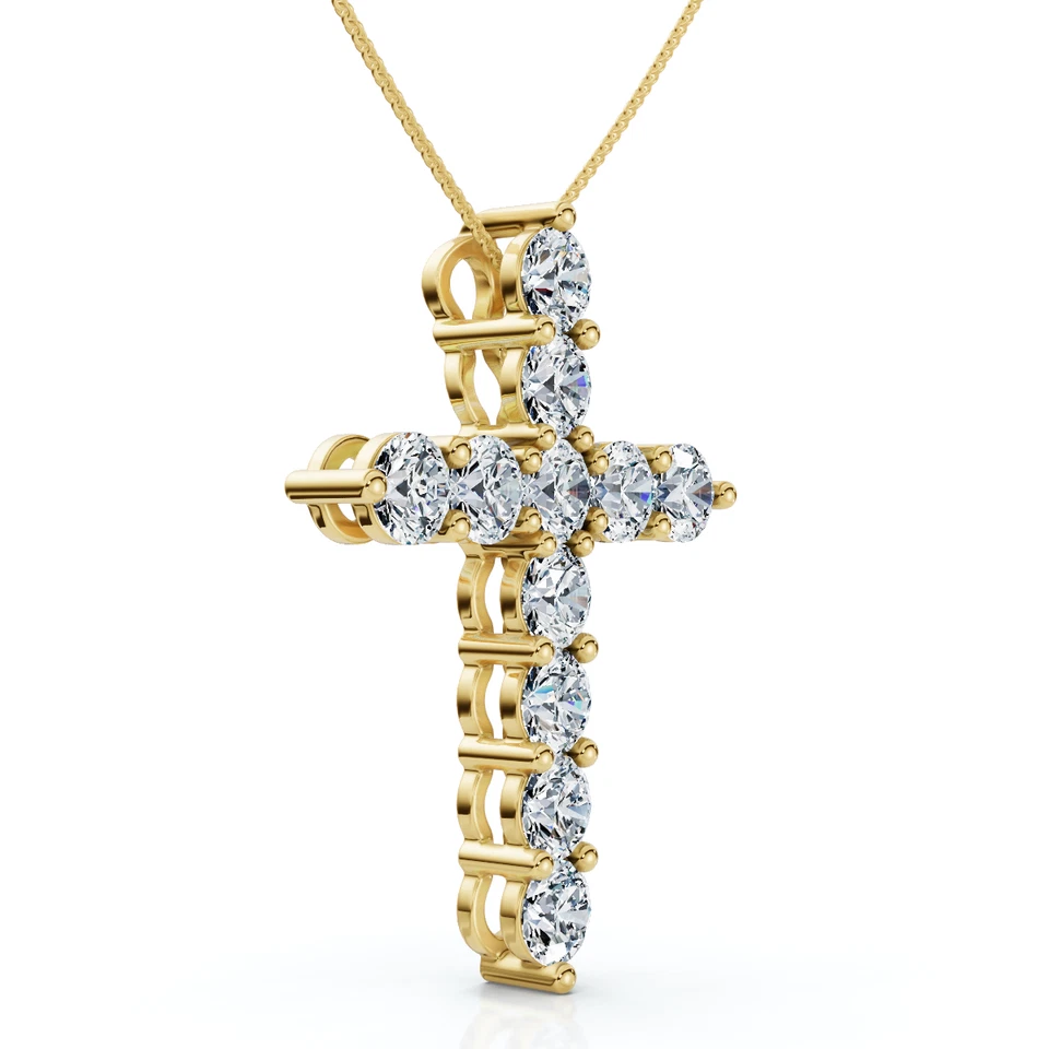 2 Ctw Lab Created Diamond Cross 14KT Yellow Gold Plated Necklace for Women - Image 4 of 4