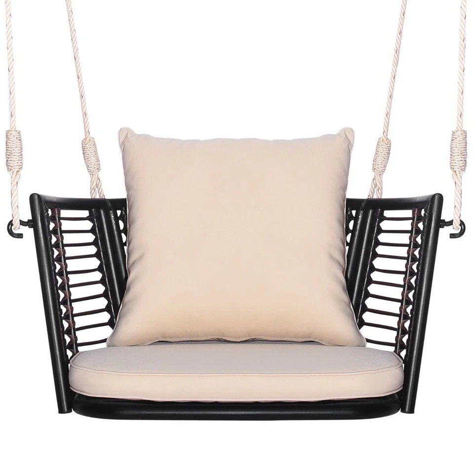 Altalena Da Esterno in Metallo Con Schienale Intrecciato in Vimini, Sedia Altale - Immagine 4 di 4