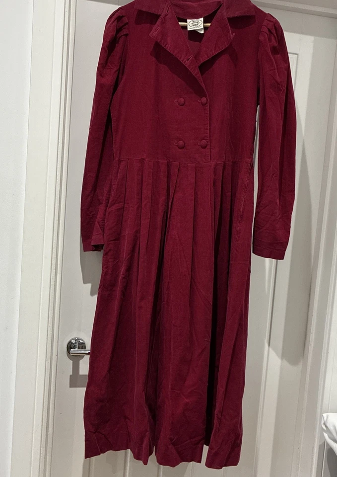 Laura Ashley Dress Needlecord Vintage Red Size 8-10 Uk Made Great Britain  - Image 2 of 4