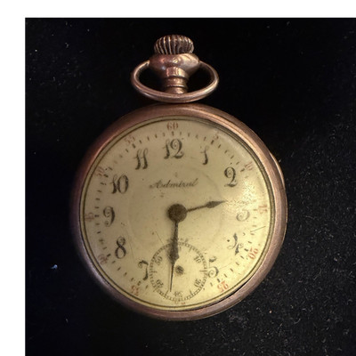 Admiral Mechanical Manual Pocket Watch 7 Jewels Gold Tone Arabic Numerals