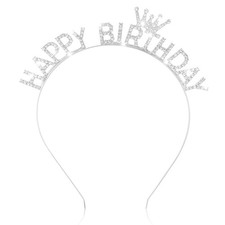 Silver HAPPY Headband with Sparkling Rhinestone Crown Tiara Ideal Accessory f...