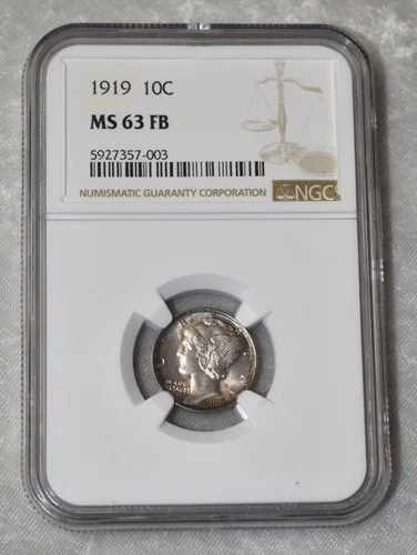 1919 P MERCURY DIME 90% SILVER CERTIFIED NGC MS 63 FB MS63FB PHILADELPHIA MINT