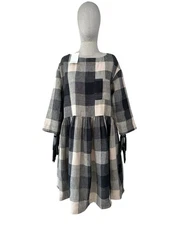 NWT TOAST Landscape Check Linen Plaid Dress Pockets Loose Fit