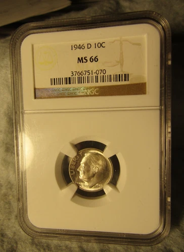 1946-D U.S. ROOSEVELT SILVER 10 CENTS..NGC MS-66