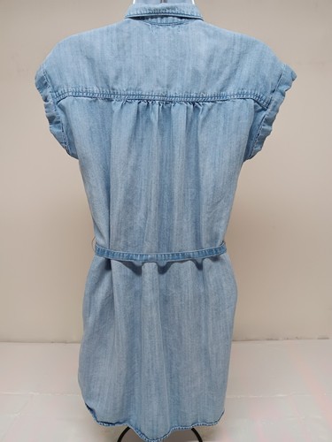Chelsea & Violet Shirt Dress Sz 14 Chambray Denim Metal Buttons Pocket Tie - Picture 9 of 13
