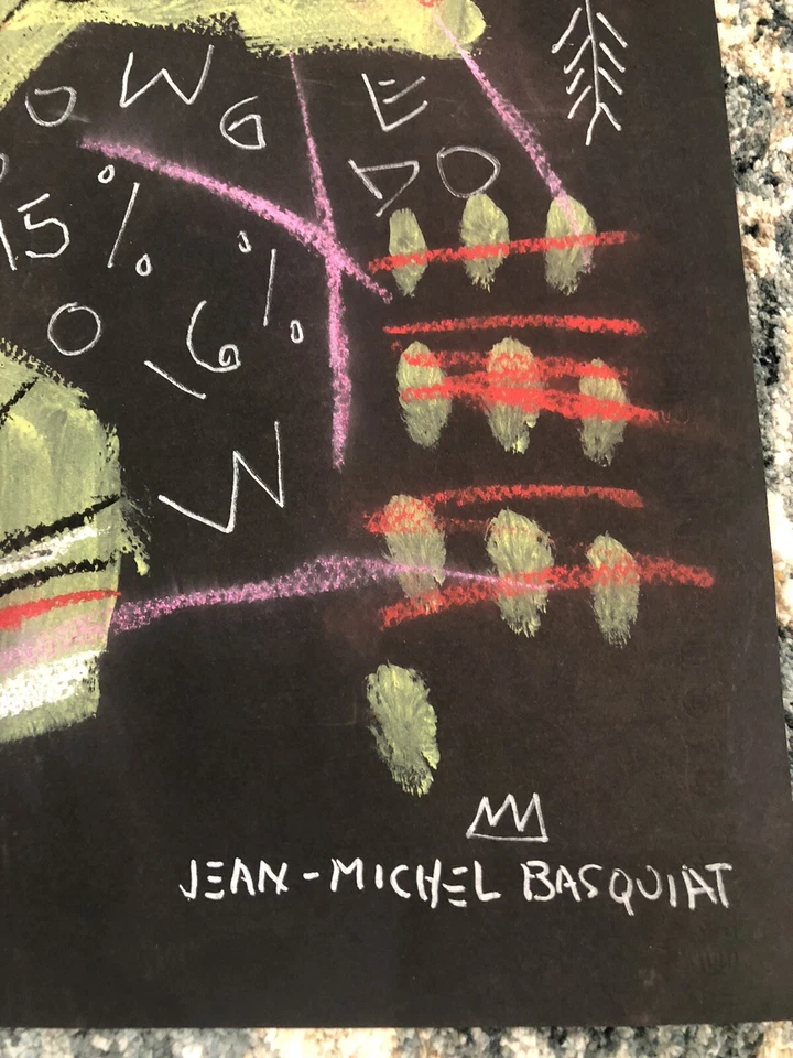 JEAN-MICHEL BASQUIAT / Medios mixtos reales sobre papel, dibujo artístico firmado a mano. Foto 3 de 4