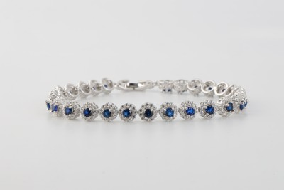 Armband 7,5 Zoll 925 Silber blau & weißer Stein (14,6 g)
