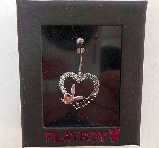 Playboy Anillo Ombligo Corazón Conejo Cristal Curvo Barra Ombligo Cuerpo Joyería Foto 2 de 4