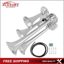 150DB 12V 4 Trumpet Train Air Horn Kit with Air Valve For Van Train Car Truck RV