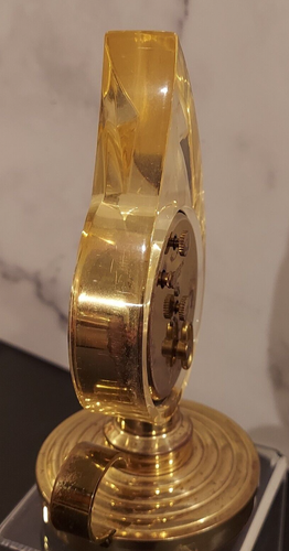 MCM German Lucite Flame Clock Set On Brass Candlestick, for Shelf, Desk, Mantle - Picture 2 of 5