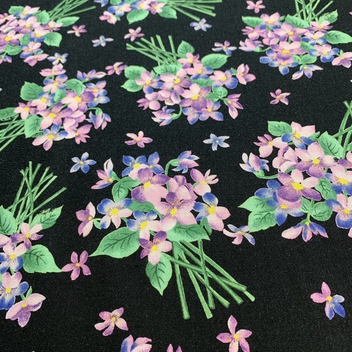 Lilac Floral Fabric by Hi Fashion Fabrics Purple Flowers on Black 100% Cotton - Picture 5 of 7