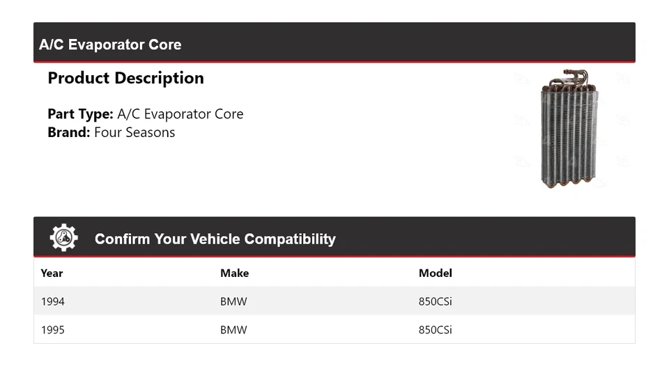 For 1994-1995 BMW 850CSi A/C Evaporator Core 4 Seasons - Image 2 of 4