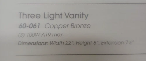 Nuvo Lighting 60-061  COPPER BRONZE 3 LIGHT VANITY LIGHT 22" W (66B) - Picture 11 of 11