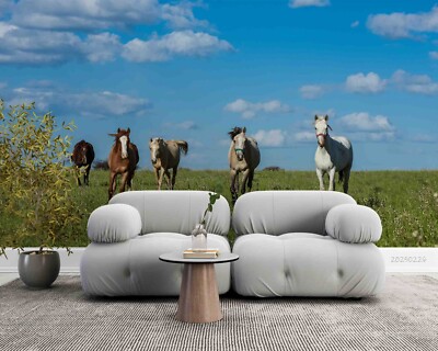 3D Horse Grass Sky Landscape Wallpaper Wall Murals Removable Wallpaper