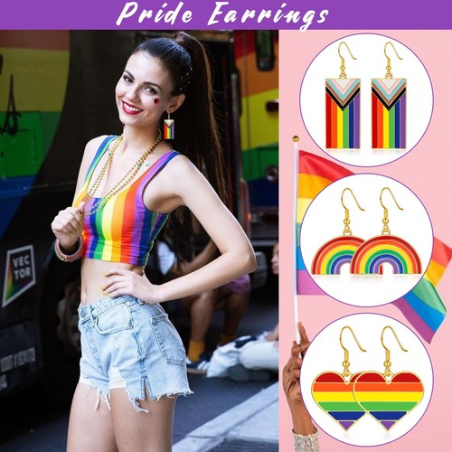 Rainbow Earrings 9 Pairs Pride Earrings Pride Jewelry Lesbian Pride Flag Earring - Picture 2 of 7