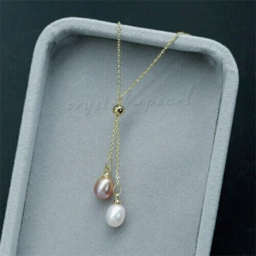 Precioso Collar de Perlas 18" Real Naturl Akoya AAA Blanco + Rosa Púrpura Oro 14k P Foto 3 de 3