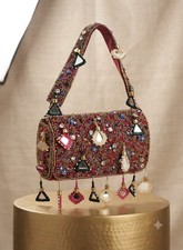 Evening Clutch Bag Wedding Party Prom Boho Handbag Mirror Beaded Purse Tassel