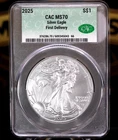 2025 Silver Eagle $1 🦅 CAC MS70 – First Delivery 1 oz .999 Fine Silver Bullion