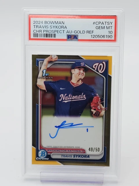 Travis Sykora 2024 Bowman Chrome Gold Refractor 1st Rookie Auto /50 PSA 10 Q6808